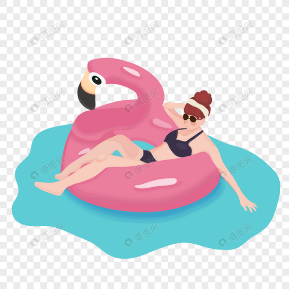 卡通夏天躺在游泳圈里的女孩图片