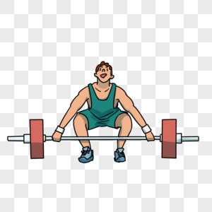 举重器械素材手绘卡通小清新举重运动员素材