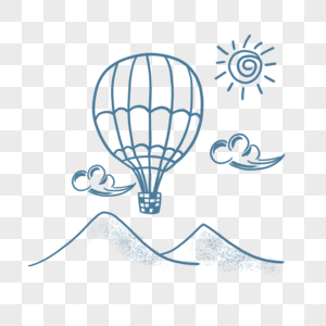 手绘线条热气球风景高清图片