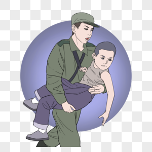 抱着孩子的解放军图片