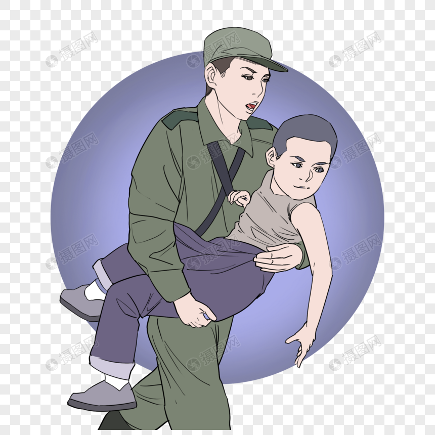 抱着孩子的解放军