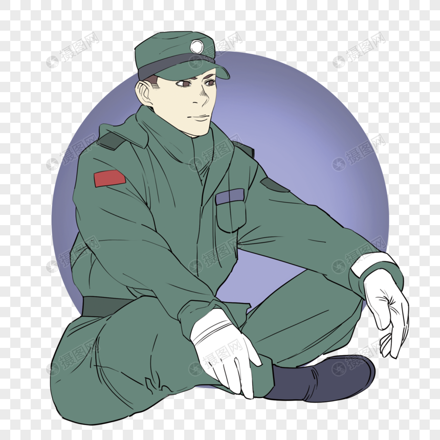 盘坐在地的军人