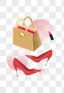女士时尚购物高跟鞋包包口红图片