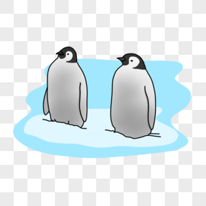 卡通两只企鹅雪地直立图片