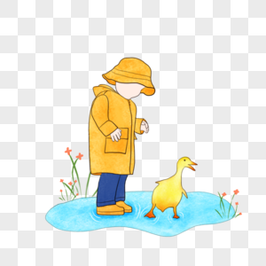 小孩与小黄鸭情景图图片