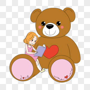 可爱卡通素材和玩具熊看书的女孩图片