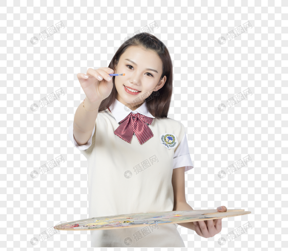 拿着画板的女学生图片