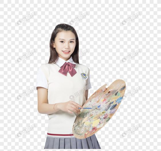 拿着画板的女学生图片