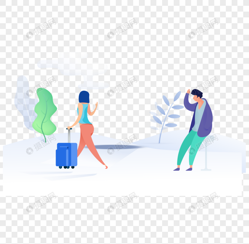 男人女人挥手再见图标免抠矢量插画素材