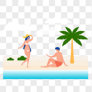 男人女人在海边休假图标免抠矢量插画素材图片
