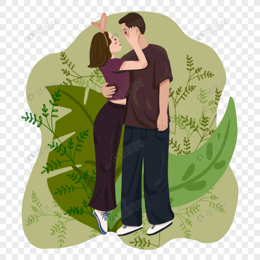 踮起脚尖准备接吻的小情侣