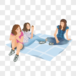 手绘夏天夏令营三个女孩野餐图片