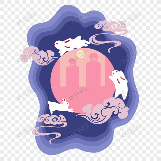 紫色兔子奔月装饰图图片