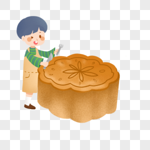 中秋节吃月饼的男孩图片