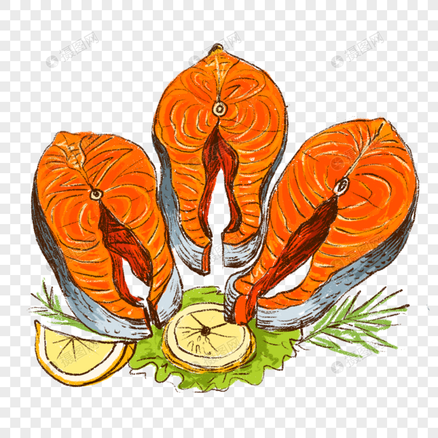 三文鱼刺身海鲜美食手绘插画