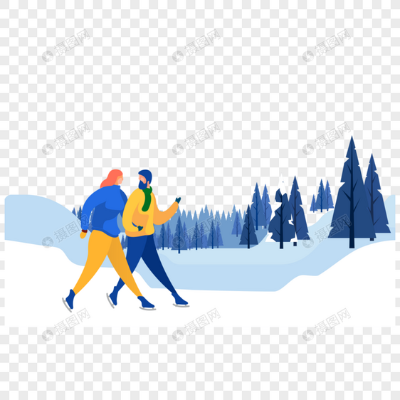 双人滑雪图标免抠矢量插画素材图片