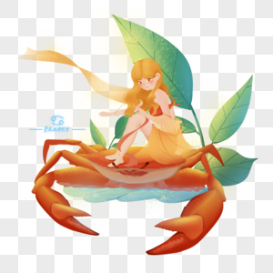 黄色十二星座神话魔幻人物巨蟹座女孩螃蟹图片