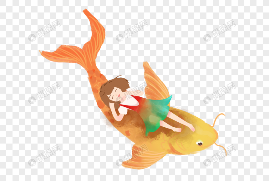 躺在鱼背上的女孩图片