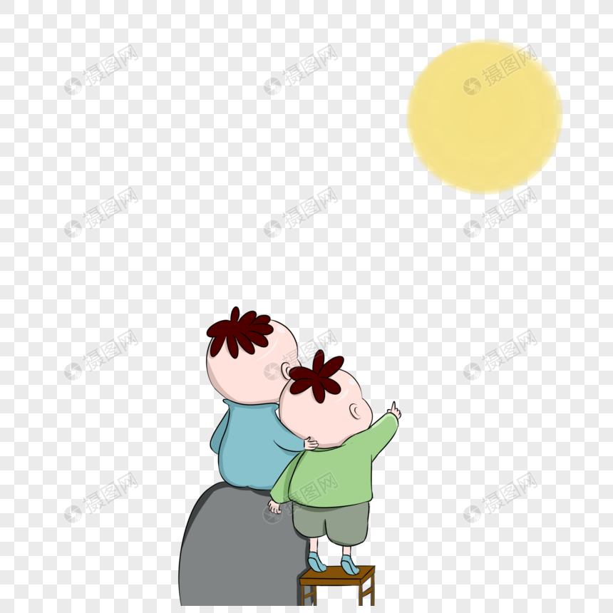 中秋节看月亮的小男孩