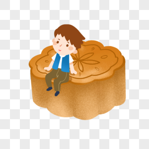中秋节坐在月饼上的男孩图片