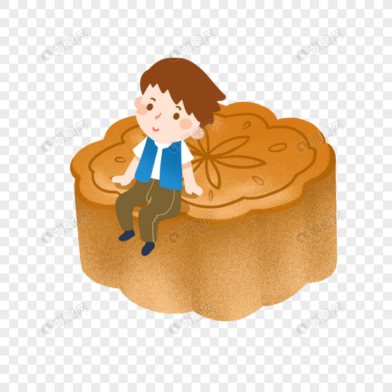 中秋节坐在月饼上的男孩图片