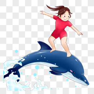 和海豚一起冲浪高清图片