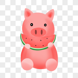 卡通吃西瓜的猪图片