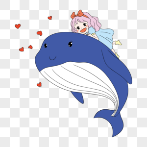 夏日梦幻元素骑着鲸鱼的可爱女孩高清图片