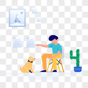 男人和狗玩耍图标免抠矢量插画素材图片