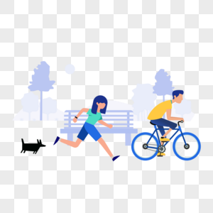 男人骑车女人跑步图标免抠矢量插画素材图片