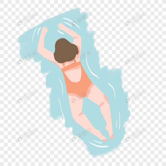 小暑人物卡通游泳插画元素图片
