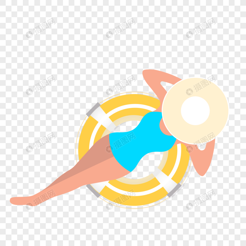 美女躺在游泳圈上图标免抠矢量插画素材图片