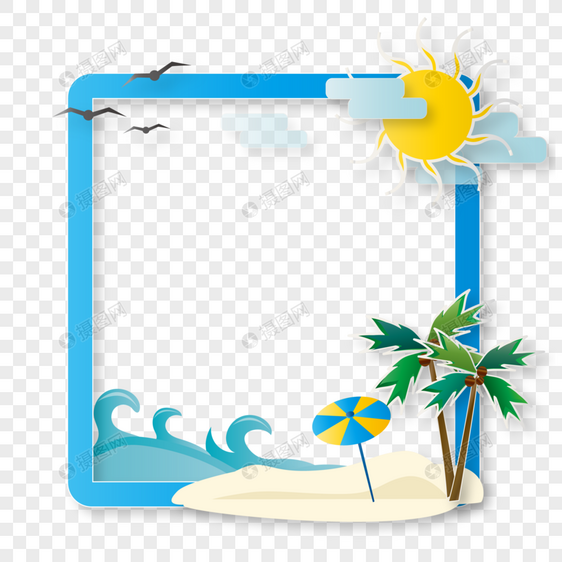 夏日精美椰树海浪装饰边框图片