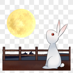 卡通白兔望月插图图片