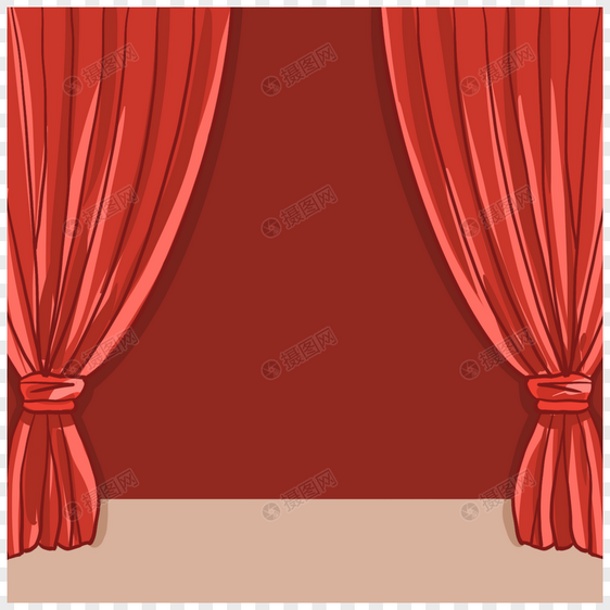 红色窗帘舞台幕布卡通手绘图案图片