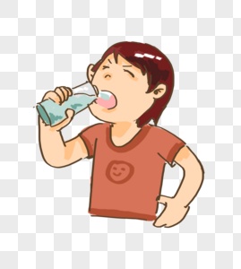 口渴喝水的小男孩高清图片