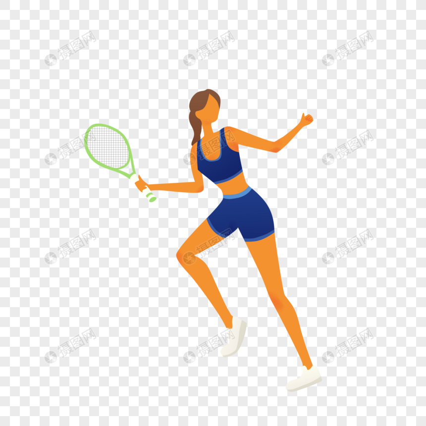 打网球的女孩手绘素材图片