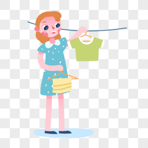 晾衣服女孩洗衣元素高清图片