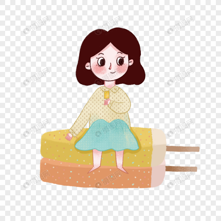 坐在冰激凌上面的小女孩图片