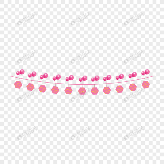 粉色气球波点少女节日彩旗图片