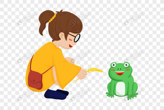 玩青蛙的女孩图片
