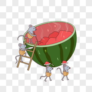 卡通炎热老鼠吃西瓜高清图片