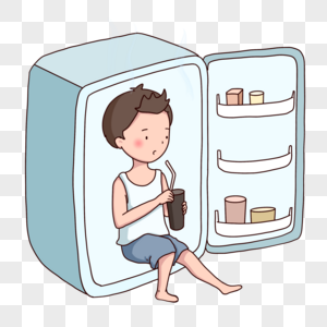 卡通男孩乘凉冰箱图片