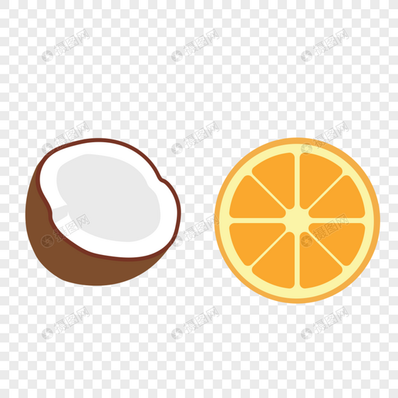 椰子橘子矢量图标图片