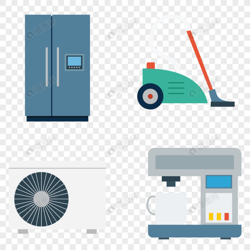 冰箱和吸尘器和空调和咖啡机矢量元素图片
