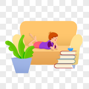 儿童躺在沙发看书图片