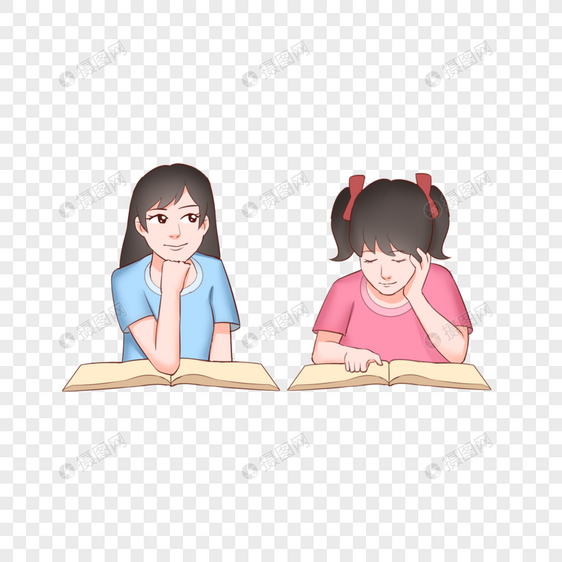 看书学习的卡通小女孩形象图片