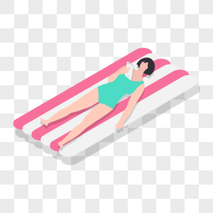 女人躺在气垫上玩手机图片