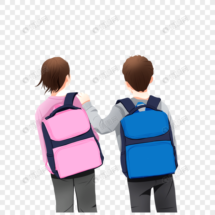 学生背着书包上学图片