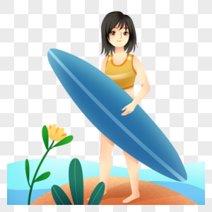 抱冲浪板的女孩图片
